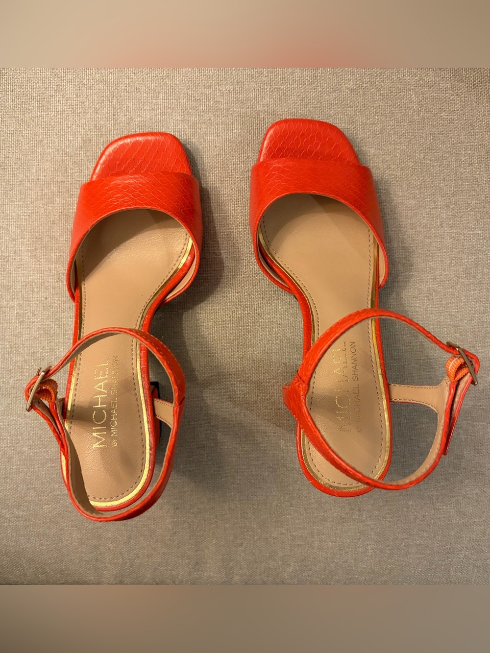 Michael Shannon Orange Croc-Embossed Open-Toe Ankle-Strap Sandals